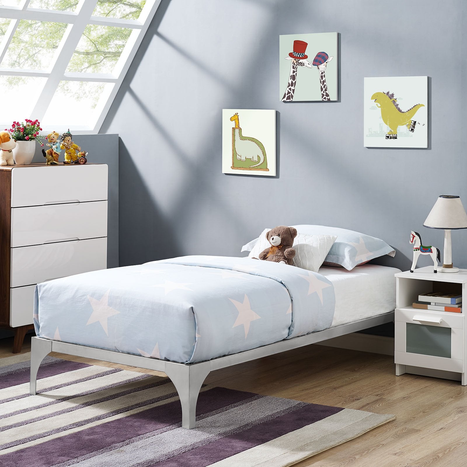 Modway Ollie Twin Bed Frame in Silver