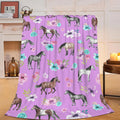Horse Throw Blanket Super Soft Warm Pink Floral Horse Blanket For Girls Kids, Cozy Plush Fleece Farm Animal Horse Gifts Bedding