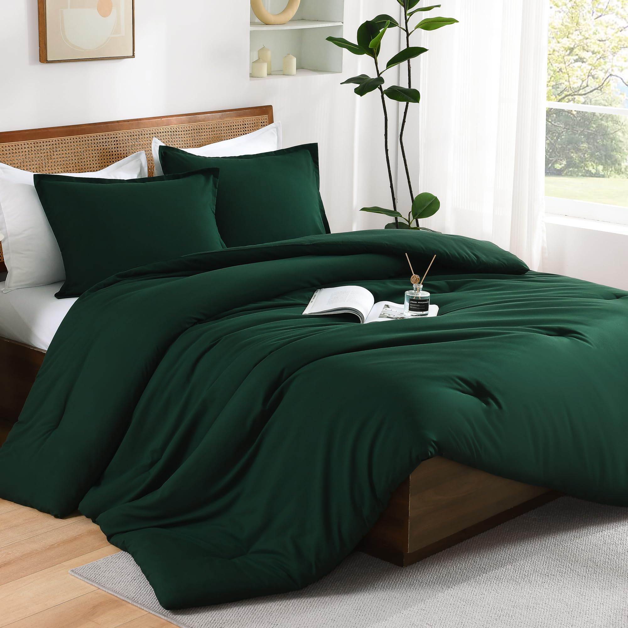 Andency Dark Emerald Green Twin Size Comforter Set, 2 Pieces Boho Solid Bedding Comforters & Sets, Soft Lightweight Fluffy All S