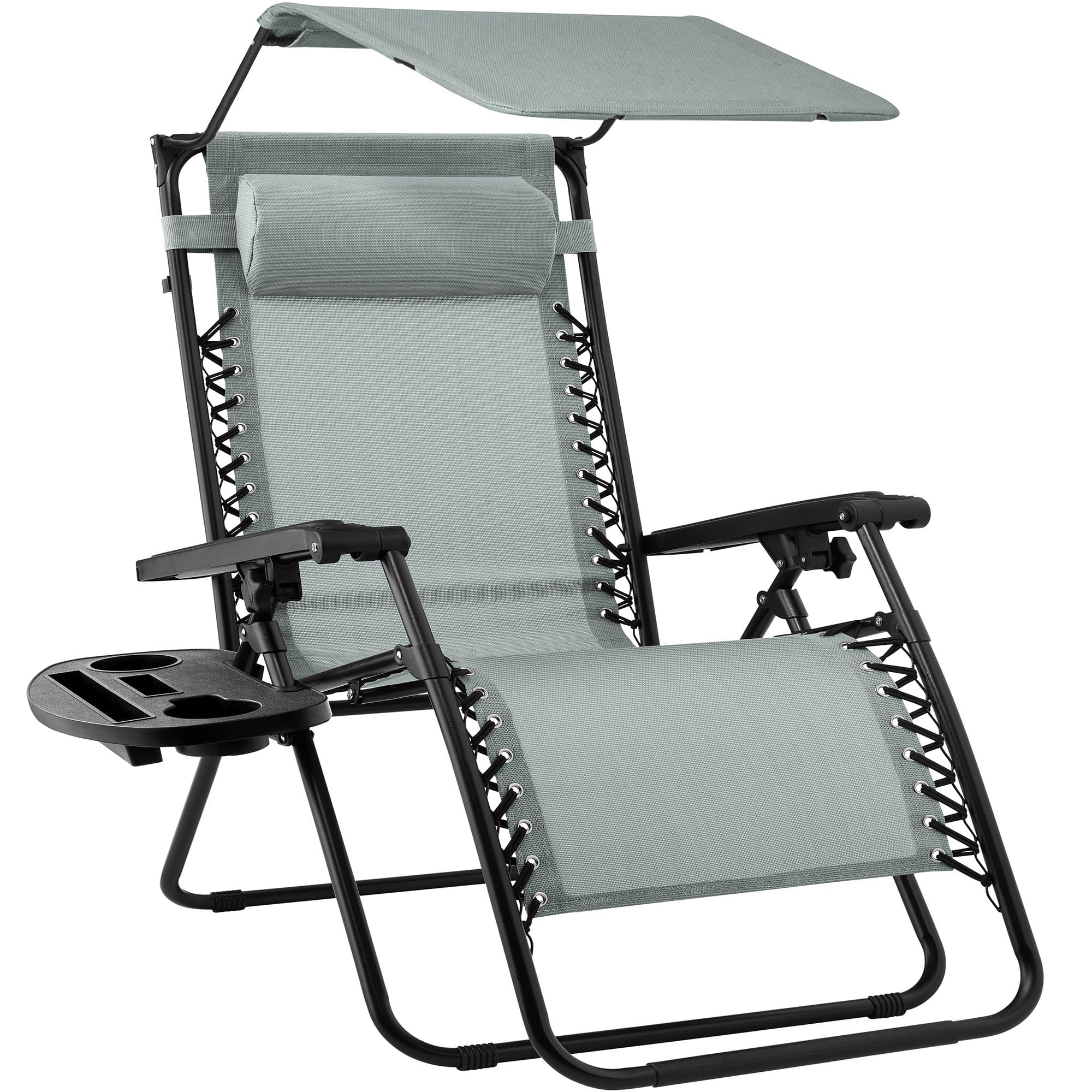 Best Choice Products Folding Zero Gravity Outdoor Recliner Patio Lounge Chair W/Adjustable Canopy Shade, Headrest, Side Accessory Tray, Textilene Mesh - Stardew