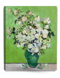 DECORARTS - Pink Roses in a Vase, Vincent Van Gogh Reproductions. Giclee Canvas Print Wall Art for Home Wall Decor. 24x30x1.5 in