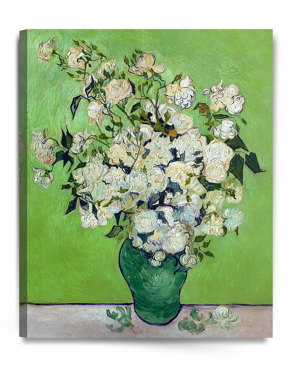 DECORARTS - Pink Roses in a Vase, Vincent Van Gogh Reproductions. Giclee Canvas Print Wall Art for Home Wall Decor. 24x30x1.5 in