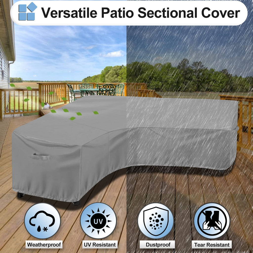 Outdoorlines Waterproof Outdoor Patio Sectional Cover - Uv Resistant & Windproof V-Shaped Patio Furniture Covers For Deck, Lawn And Backyard, 420D Heavy Duty Couch Cover 89' L (On Each Side) Gray