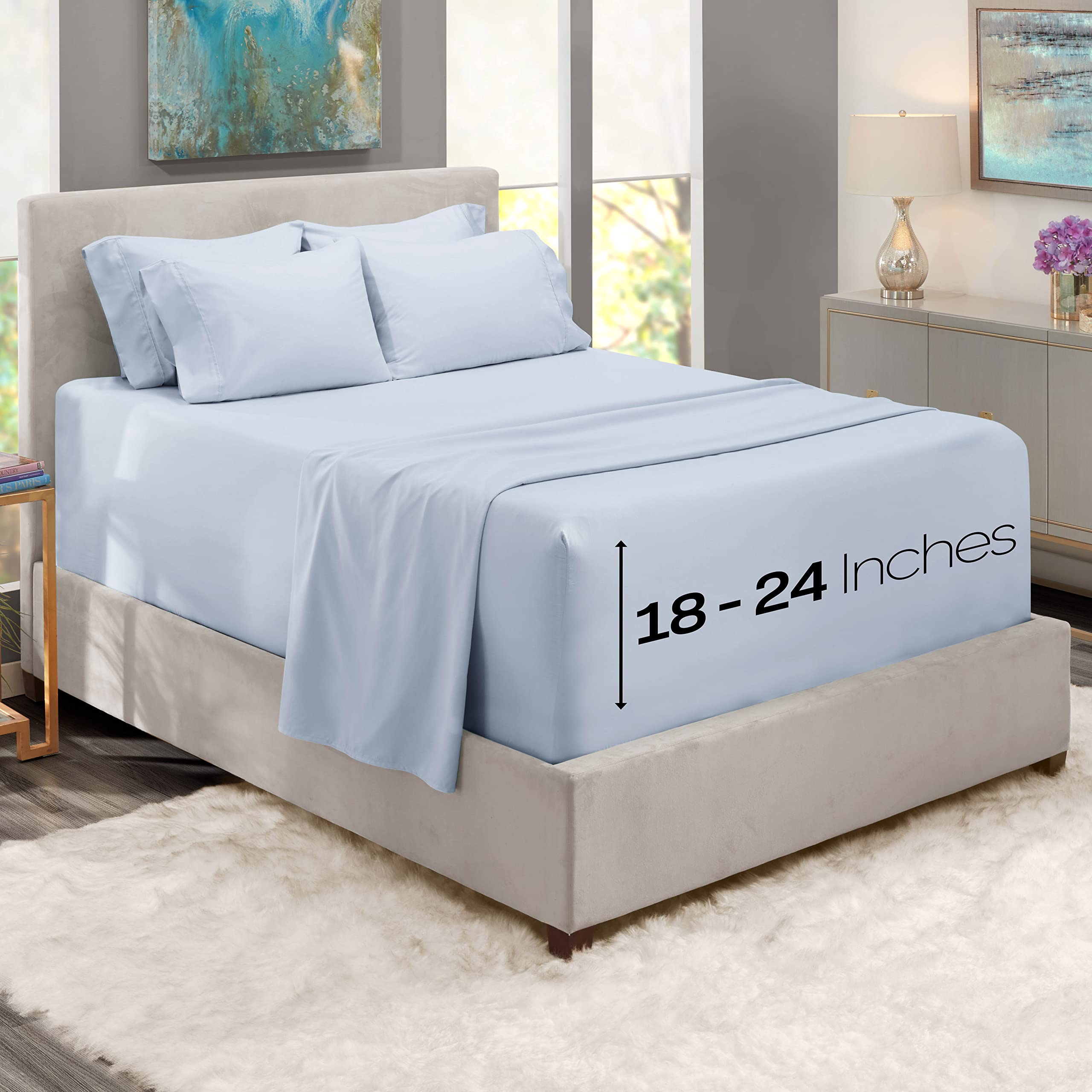 Nestl Extra Deep Pocket Split King Sheet Set - 7 Pc Soft Microfiber Split King Sheet Sets Deep Pocket - Fade Resistant Bedding Sheets & Pillowcases - Split King, Ice Blue