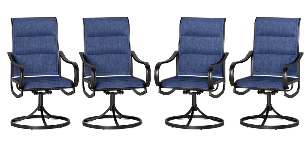 Phi Villa Patio Swivel Dining Chairs Set Of 4, All Weather Outdoor Chair With Padded Textilene & Black Metal Frame For Outdoor Lawn Garden Poolside (Blue)