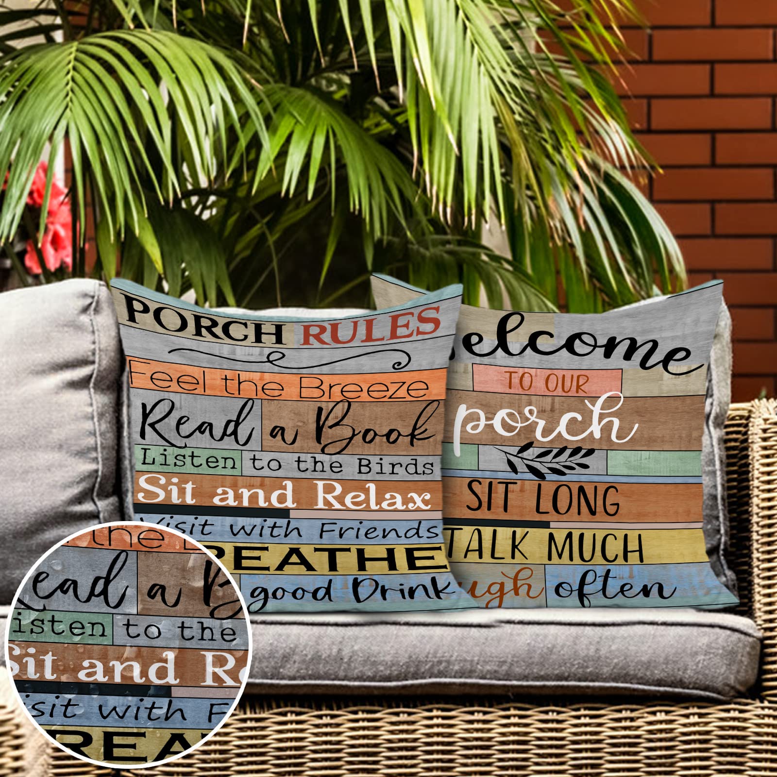 Jartinle Porch Rules Sign Outdoor Pillow Covers Waterproof Welcome To Our Porch Patio Pillow Covers For Couch Bench Patio Furnit