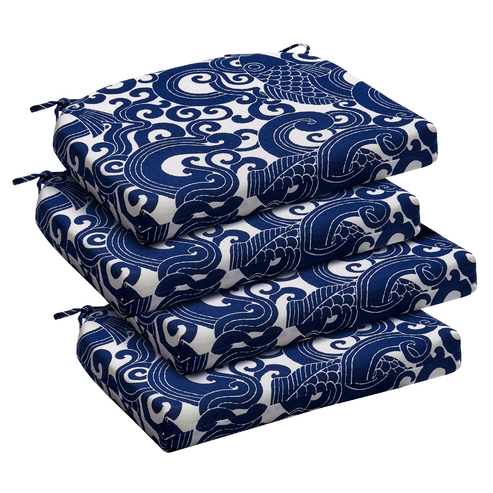 Downluxe Outdoor Chair Cushions Set Of 4 For Patio Furniture, Water-Resistant Patio Chair Cushions With Ties, High Density Foam