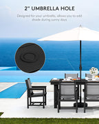 Serwall 5 Piece Outdoor Dining Table Sets For 4 With 1 Umbrella Hole Cut-Out Rectangular Table And 4 Textilene Chairs, Hdpe Dining Table Sets For Garden, Backyard, Poolside, Black