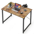 Cubicubi Study Computer Desk 32inch Home Office Writing Small Desk, Modern Simple Style Pc Table, Black Metal Frame, Rustic Brown