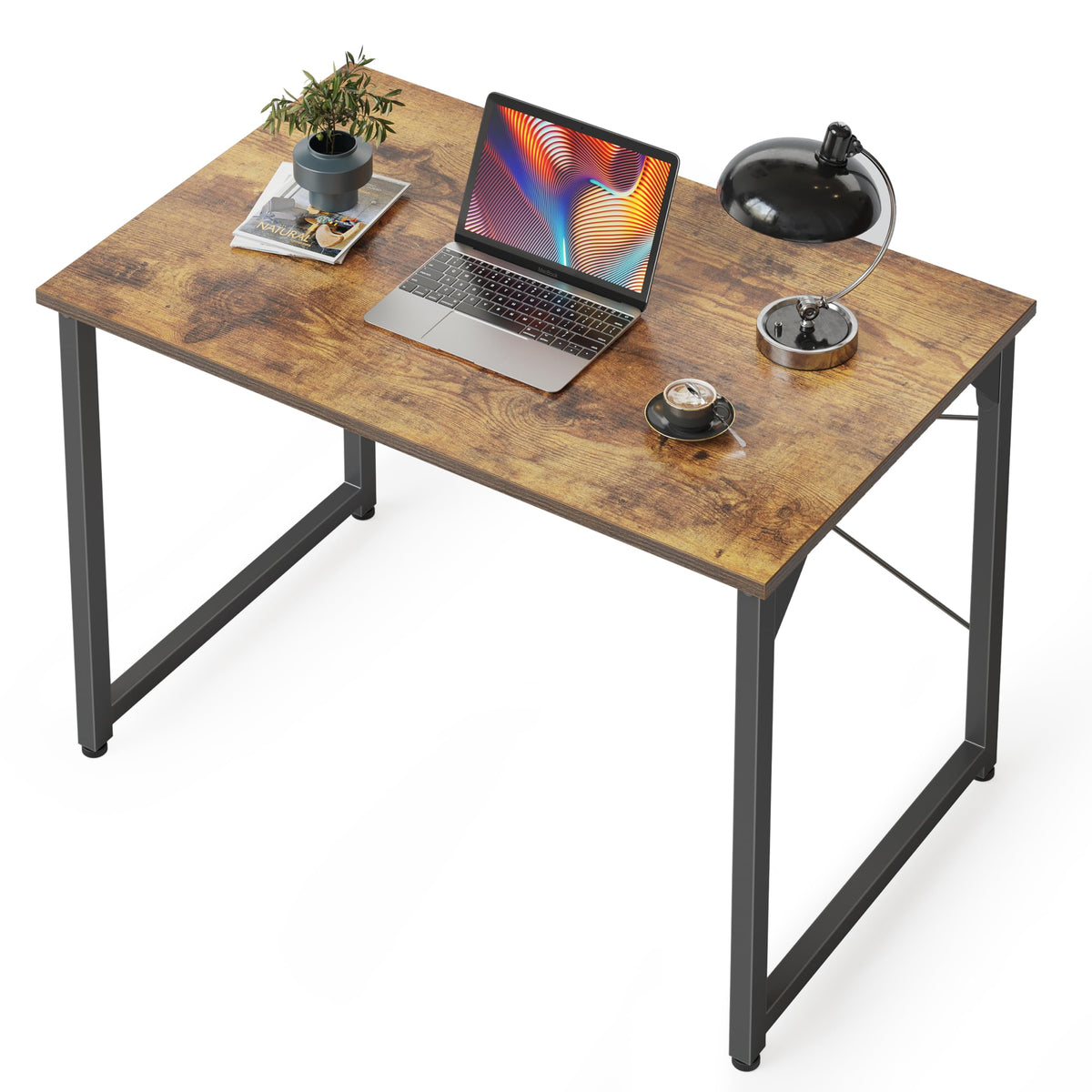 Cubicubi Study Computer Desk 32inch Home Office Writing Small Desk, Modern Simple Style Pc Table, Black Metal Frame, Rustic Brown
