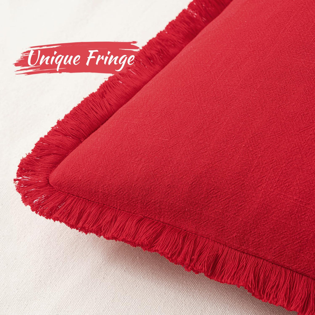 Miulee Decorative Throw Pillow Covers Neutral Linen Fringe Throw Pillows Set Of 2 Red Boho Farmhouse Cushion Covers With Tassels For Couch Sofa Bed Living Room Spring Home Decor 18X18 Inch