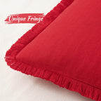 Miulee Decorative Throw Pillow Covers Neutral Linen Fringe Throw Pillows Set Of 2 Red Boho Farmhouse Cushion Covers With Tassels For Couch Sofa Bed Living Room Spring Home Decor 18X18 Inch
