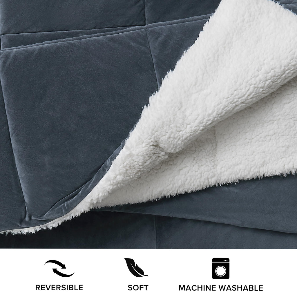 UGG Blissful Queen Comforter Set with 2 Pillow Shams, Reversible Fleece Bed Comforter, Ultra Warm Winter Bedding, Down Alternative, Imperial Blue, Full/Queen
