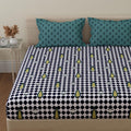 Huesland By Ahmedabad Cotton 144 Tc Cotton Bedsheet For Double Bed King Size With 2 Pillow Covers | Black, White & Jungle Green