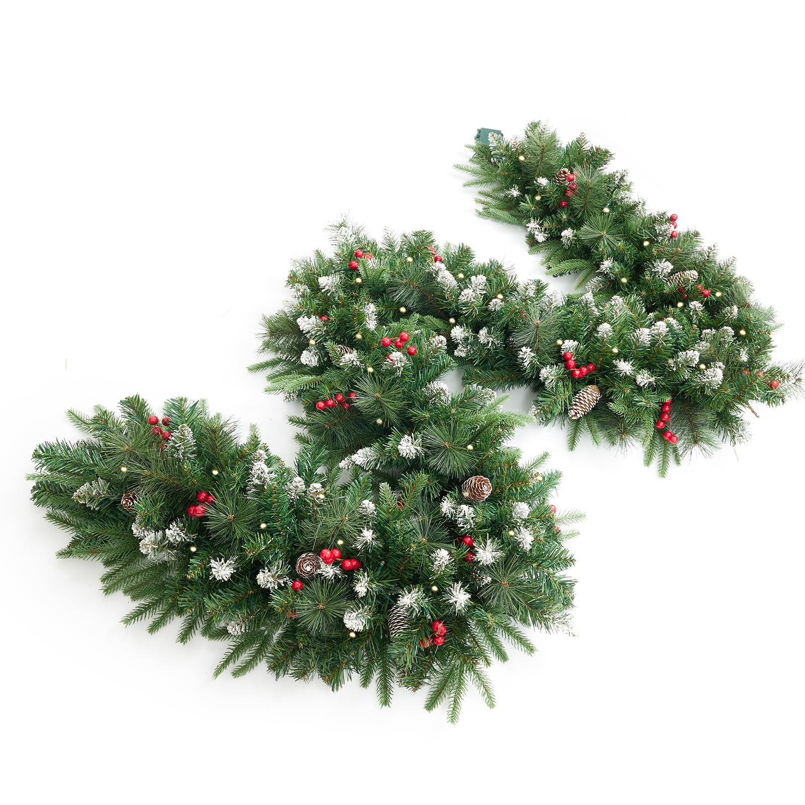 9Ft Artificial Christmas Garland with 50 Lights, Xmas Holiday Decoration Snow Flocked Artificial Garland with Pinecones Berries 