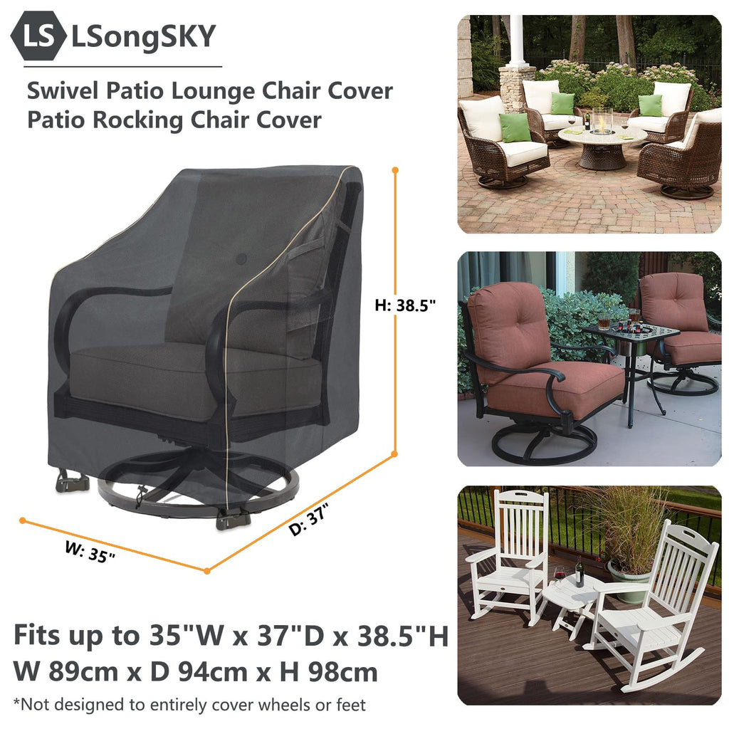 Lsongsky Outdoor Swivel Lounge Chair Cover 2 Pack,35 W X 37 D X 38.5 H Inches,100% Waterproof Heavy Duty Outdoor Chair Covers,Patio Furniture Cover For Swivel Patio Lounge Chair,Black