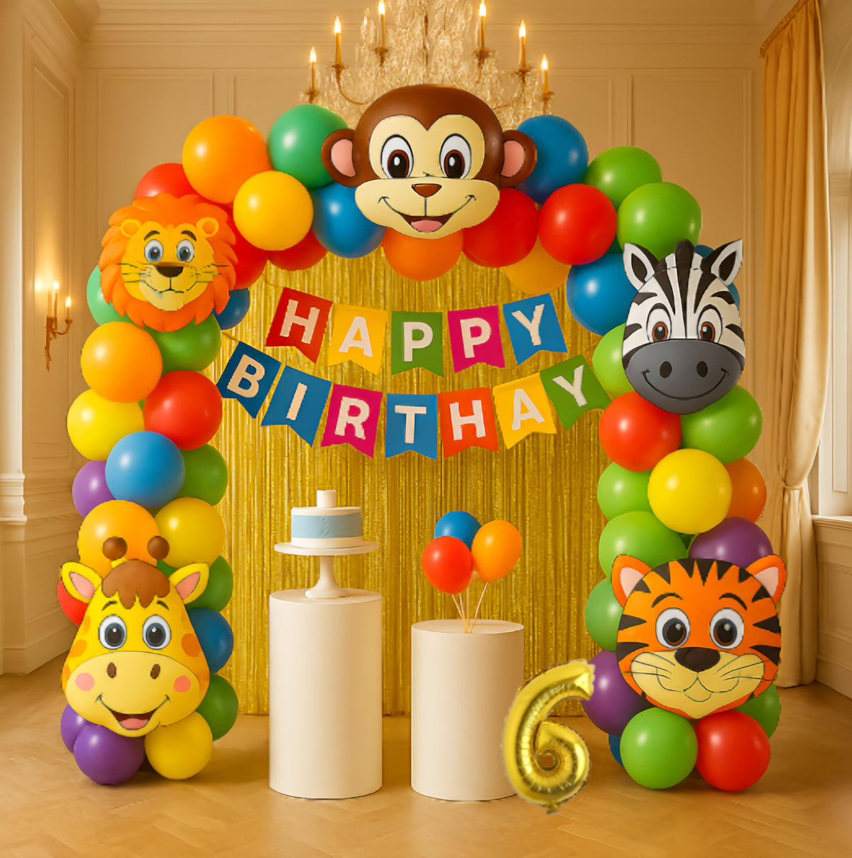 GROOVY DUDZ 41Pcs Jungle Theme 6th Birth day Decorations for Boys  Wild Safari Party Supplies Kit with Balloons, Banner, Baby B