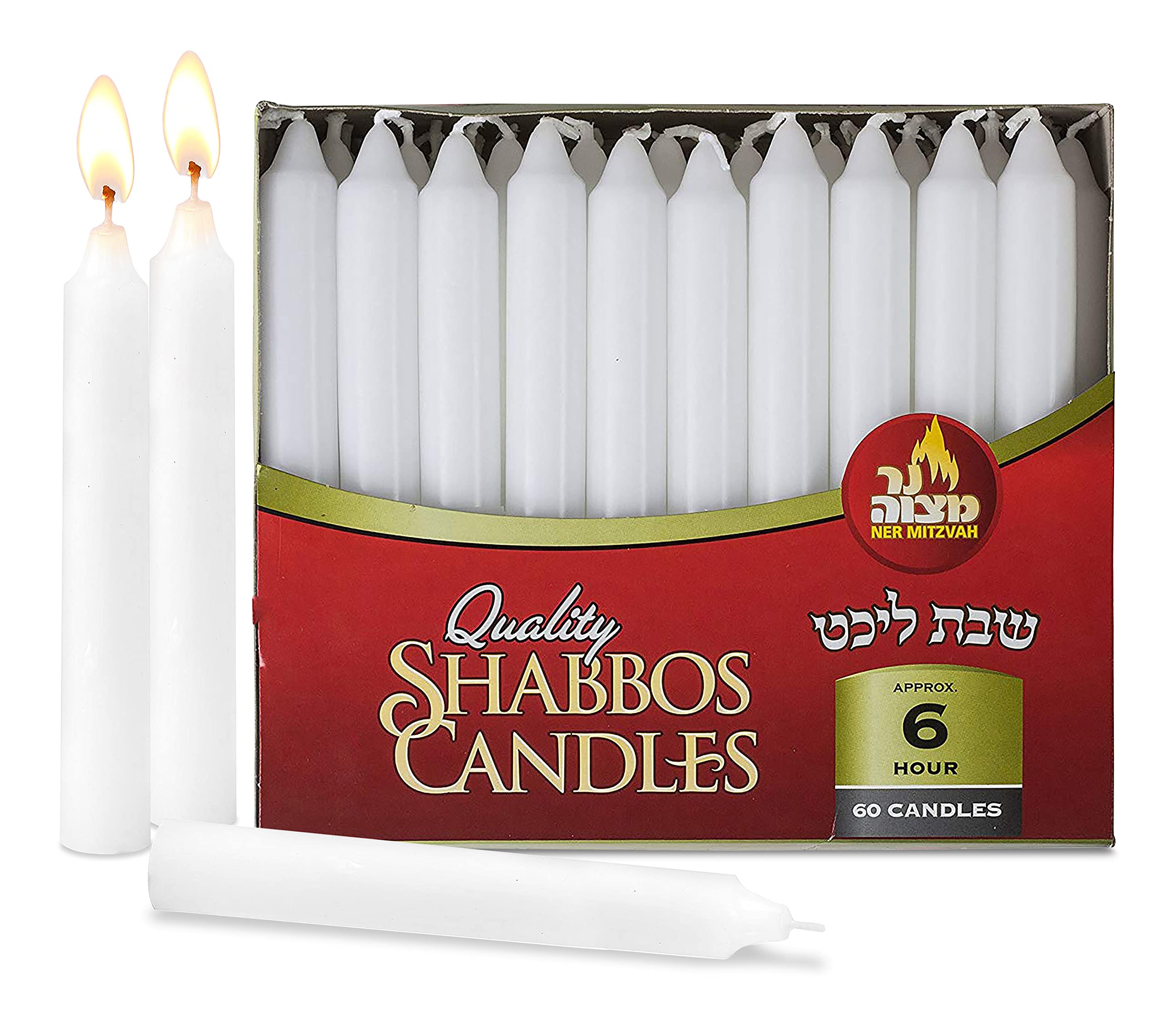 Ner Mitzvah Classic White Taper Candles - 7 Inch Candles - 60 Bulk Pack - for Shabbat Candles, Dinner Tables, Restaurants, Cerem