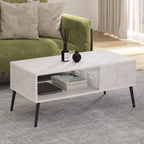 Furinno Claude Mid Century Style Coffee Table With Wood Legs, Marble White