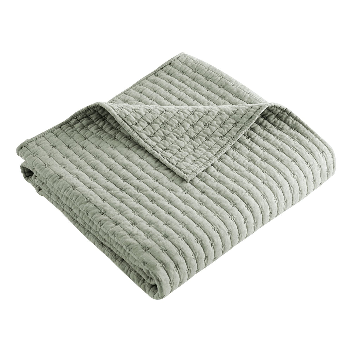Levtex Home - Cross Stitch - Quilted Throw - 50X60In. - 100% Cotton - Reversible Pattern - Desert Sage With Matching Stitching