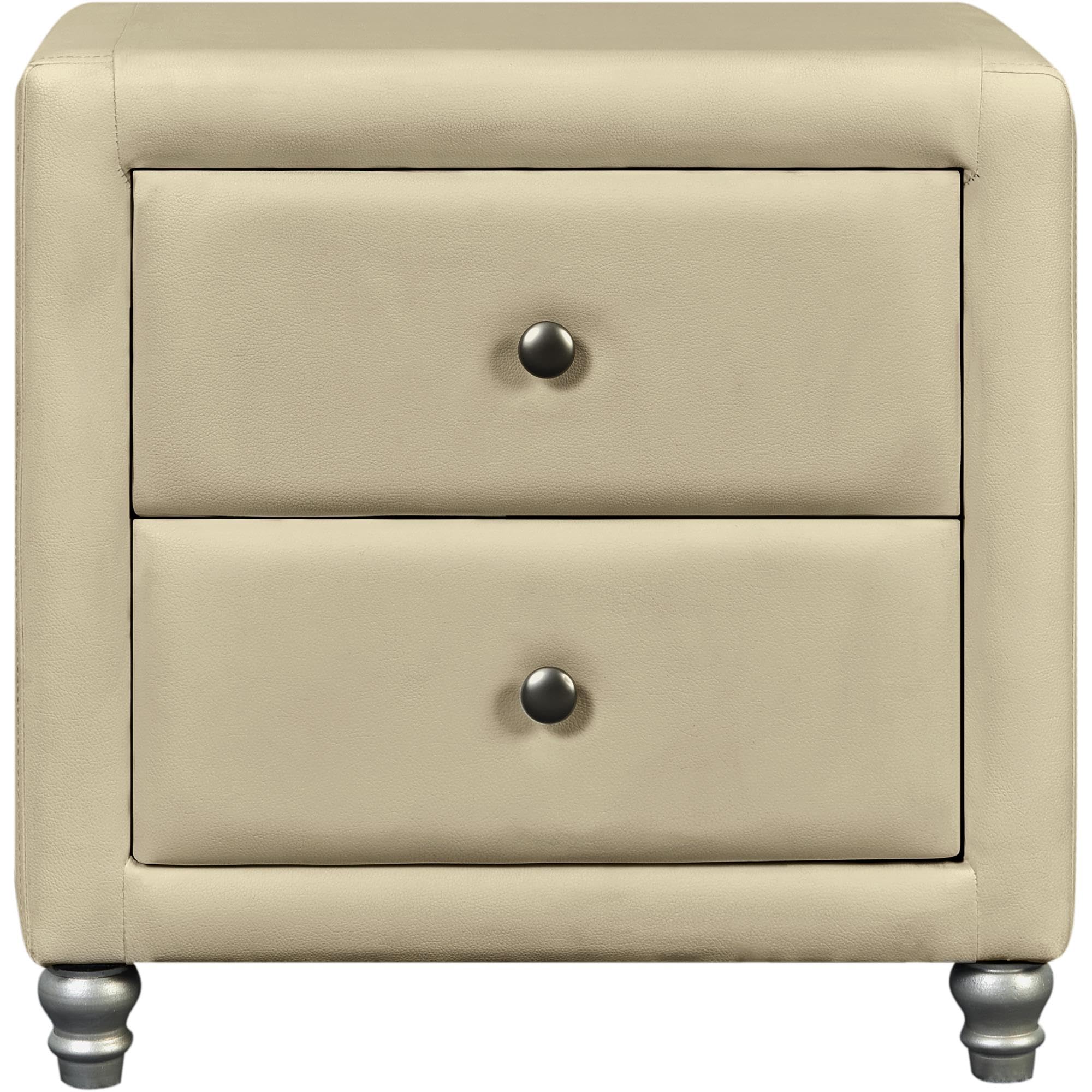 Upholstered 2 Drawer Nightstand, Beige/ Beige