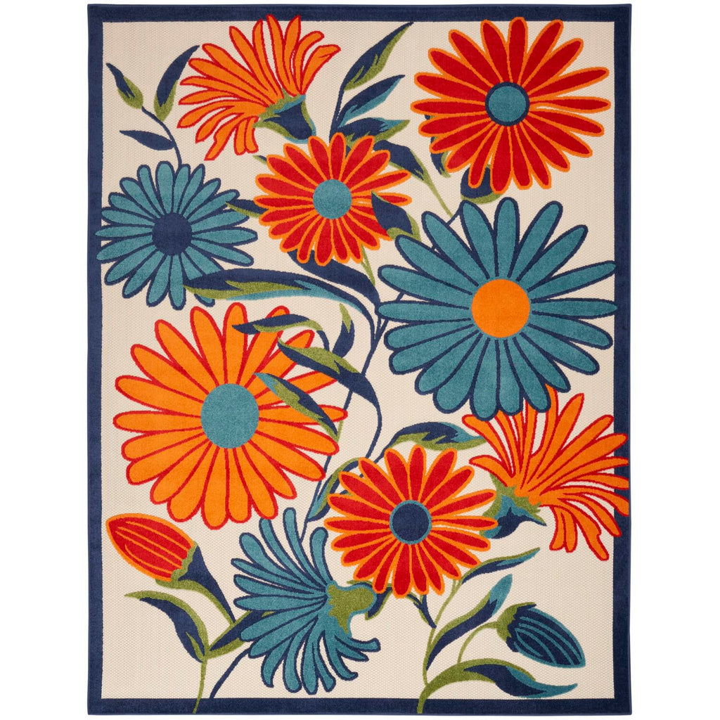 Nourison Aloha Outdoor Multicolor 10' X 14' Area Rug, Easy Cleaning, Non Shedding, Bed Room, Living Room, Dining Room, Deck, Backyard, Patio (10X14)