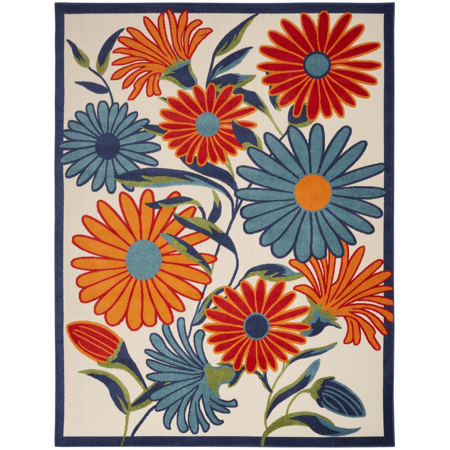 Nourison Aloha Outdoor Multicolor 10' X 14' Area Rug, Easy Cleaning, Non Shedding, Bed Room, Living Room, Dining Room, Deck, Backyard, Patio (10X14)