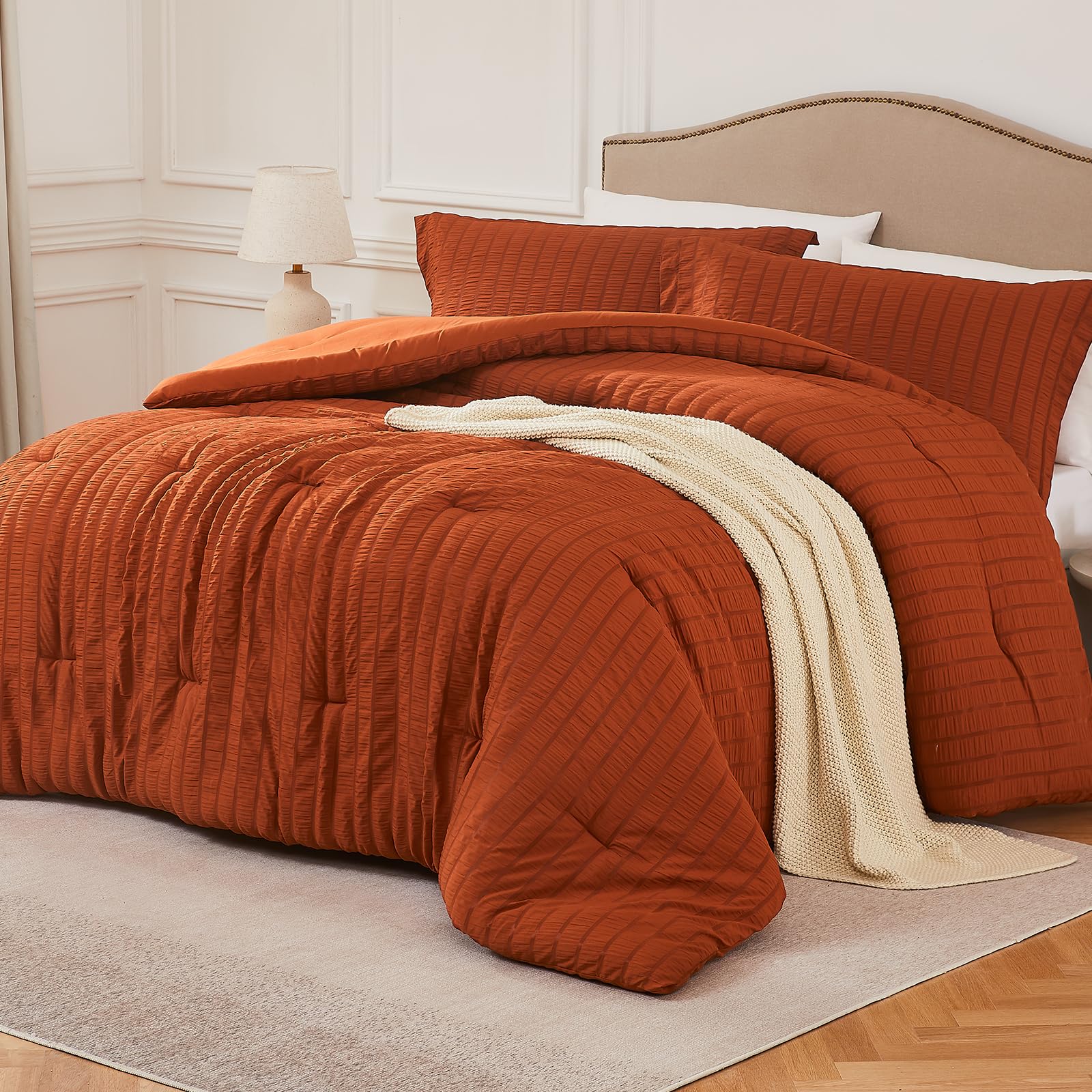 Quataly Terracotta Twin/Twin Xl Comforter Set - 2 Pieces Seersucker Lightweight Bedding Comforter Sets (1 Soft Fluffy Comforter