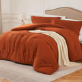 Quataly Terracotta Full Comforter Set - 3 Pieces Seersucker Lightweight Bedding Comforter Sets (1 Soft Fluffy Comforter & 2 Pill