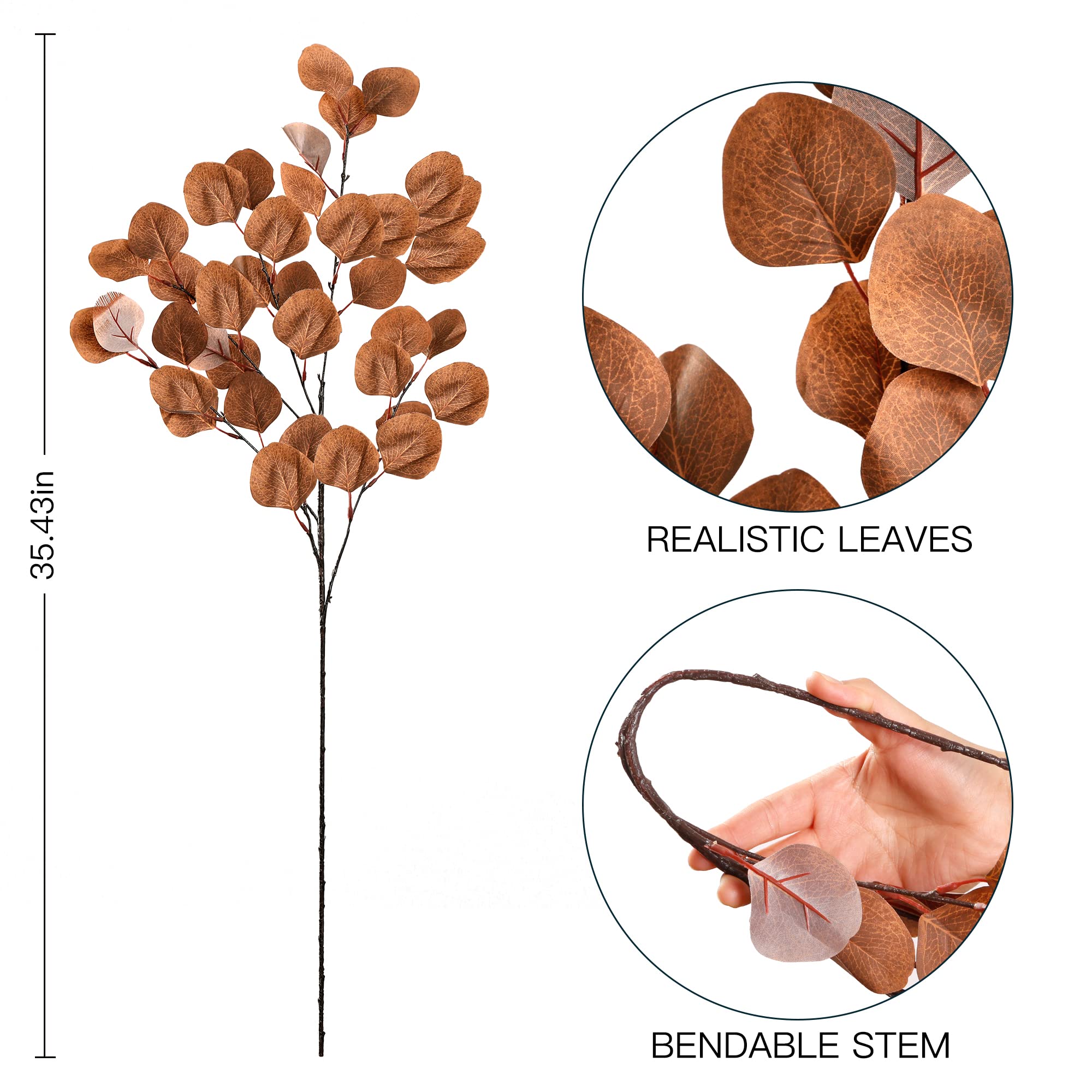 Sggvecsy 6 Pcs Fall Artificial Eucalyptus Stems Long Silver Dollar Leaves Fake Silk Eucalyptus Leaf Branches For Indoor Home Aut