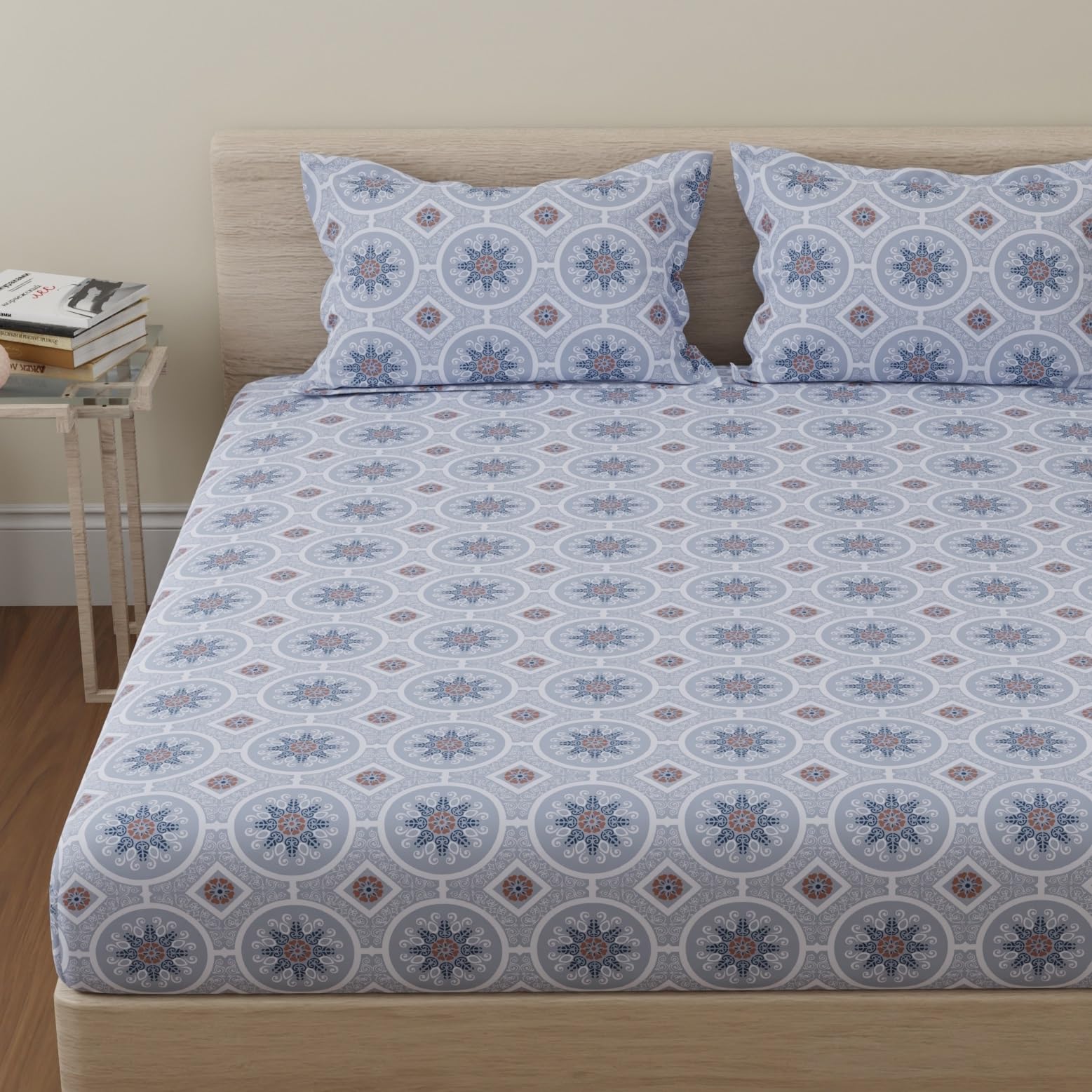 Huesland By Ahmedabad Cotton 144 Tc Bed Sheets King Size With 2 Pillow Covers | Mandala | Brown | 9Ft X 9Ft