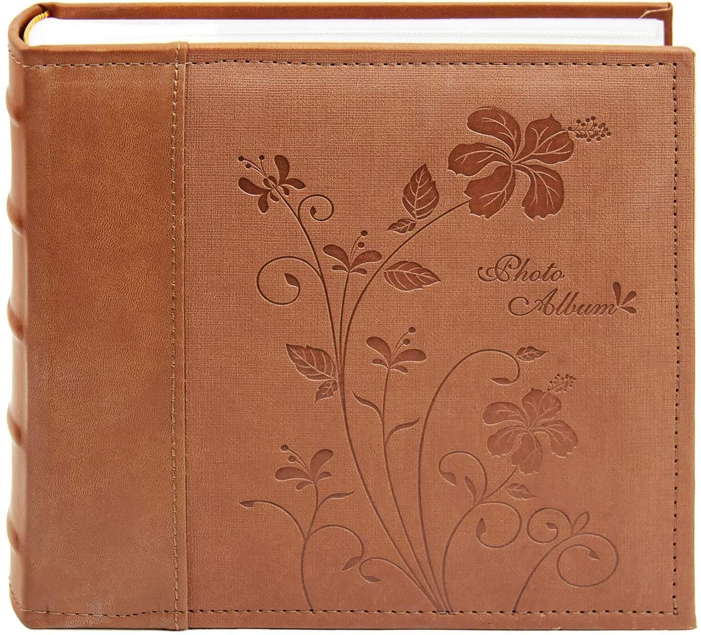 Golden State Art Photo Album, Holds 200 4x6 Pictures, 2 Per Pages, Faux Leather Vintage Inspired Cover, P52028-6 Brown