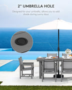 Serwall 5 Piece Outdoor Dining Table Sets For 4 With 1 Umbrella Hole Cut-Out Rectangular Table And 4 Textilene Chairs, Hdpe Dining Table Sets For Garden, Backyard, Poolside, Gray