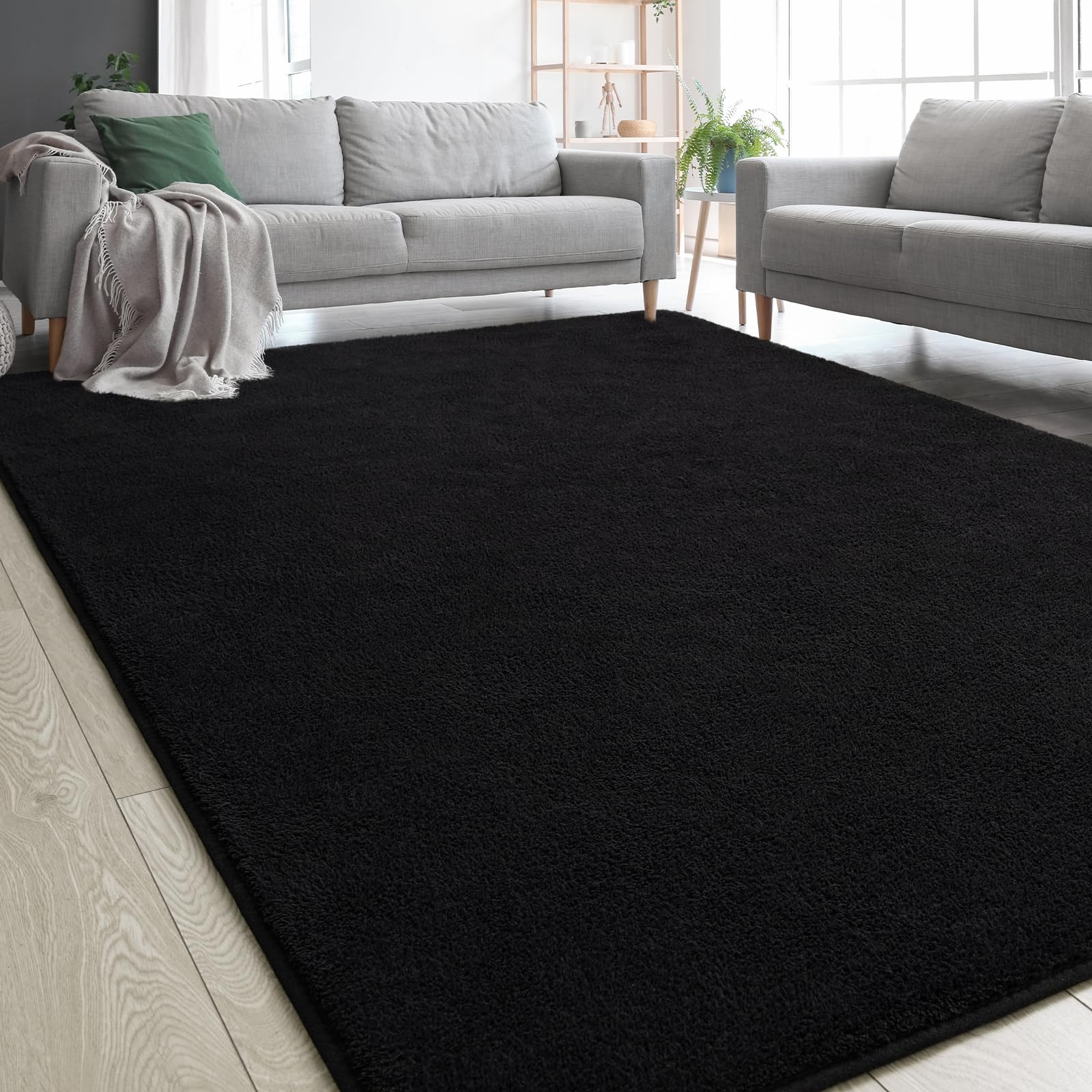 Zedrew Black Area Rugs For Bedroom Living Room, 5X7 Feet Indoor Memory Foam Rug, Modern Washable Rugs For Kids Boys Girls Room,