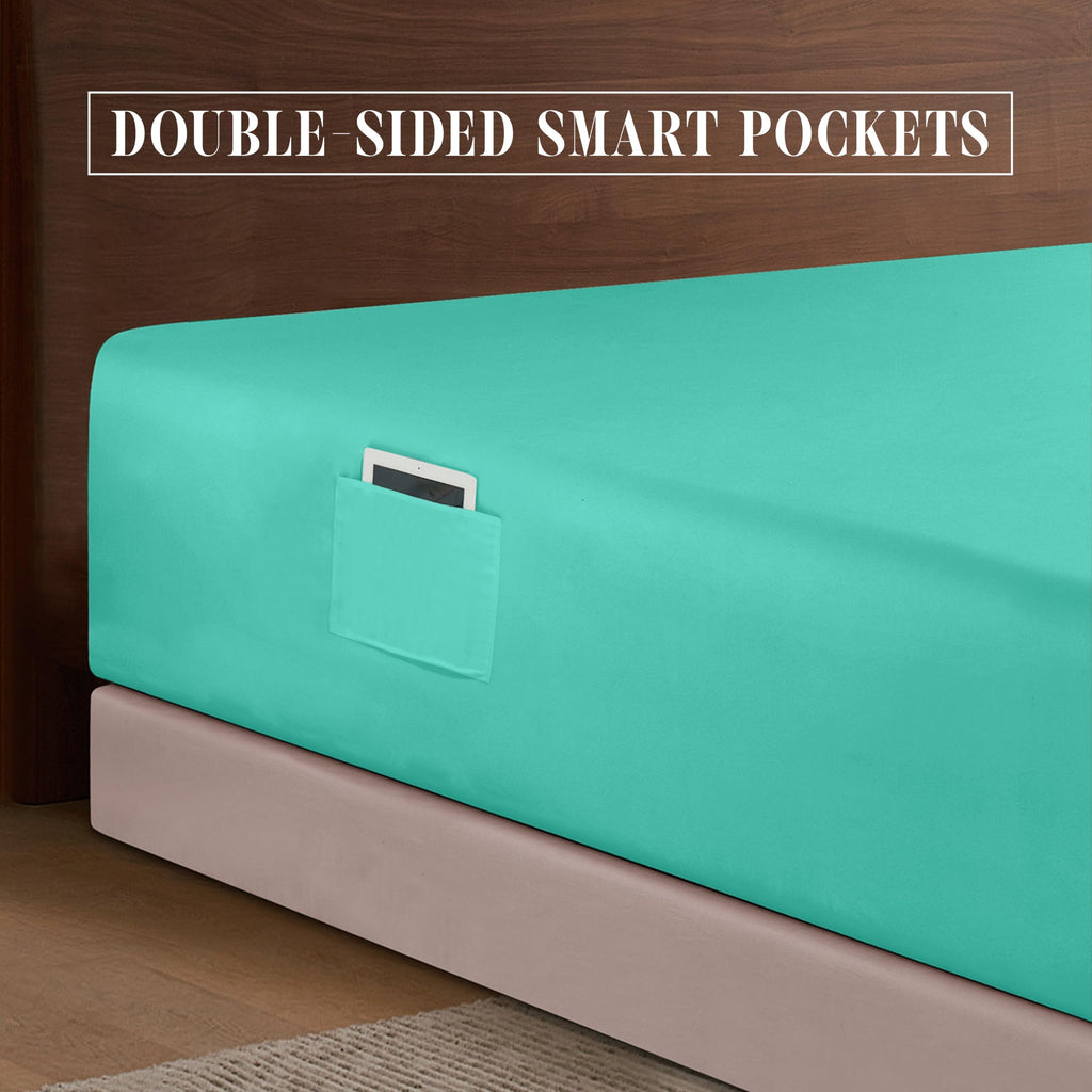 Elegant Comfort 1500 Premium Hotel Quality 18-24 Inches Deep - Extra Deep Pocket Single Fitted Sheet For High Mattress, Luxury And Softest, Smart Pocket - Wrinkle Free, King, Paradise Teal
