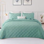 Exclusivo Mezcla Quilts King Size Bedding Set with Stitched Grid Pattern, Lightweight Summer Green Bedspreads Coverlets Bed Cove