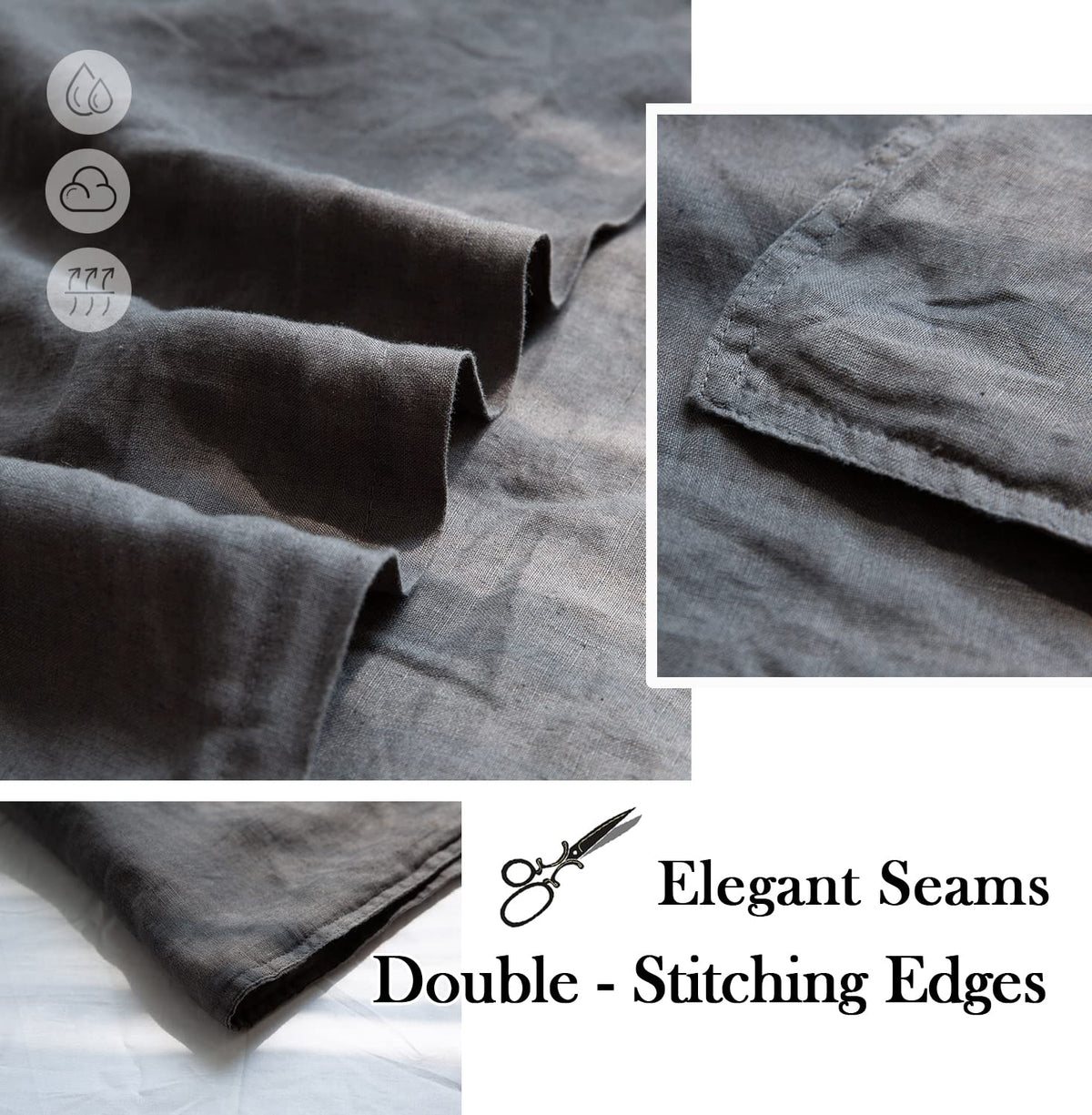 Simple&Opulence 100% Washed Linen Euro Shams Basic Style (26'' X 26'') - Pack Of 2 - Solid Color Pillow Shams Natural Flax Square Throw Pillow Covers - Dark Grey