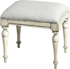 Steve Silver Furniture Highland Park Vanity Bench, w/ Upholstered Cushion for Bedroom, Hardwood Solids, Tapered Turned Leg, Farmhouse Style, Padded Dove Fabric, 20"W x 16"D x 18.25"H, Cathedral White