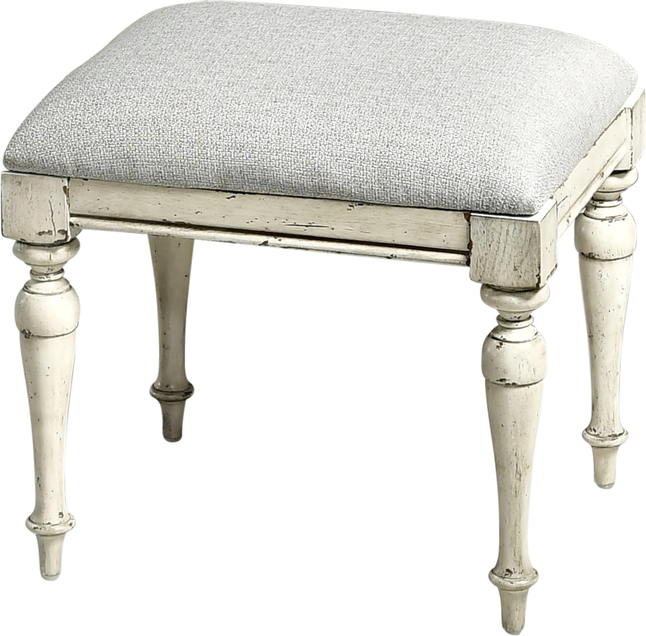 Steve Silver Furniture Highland Park Vanity Bench, w/ Upholstered Cushion for Bedroom, Hardwood Solids, Tapered Turned Leg, Farmhouse Style, Padded Dove Fabric, 20"W x 16"D x 18.25"H, Cathedral White