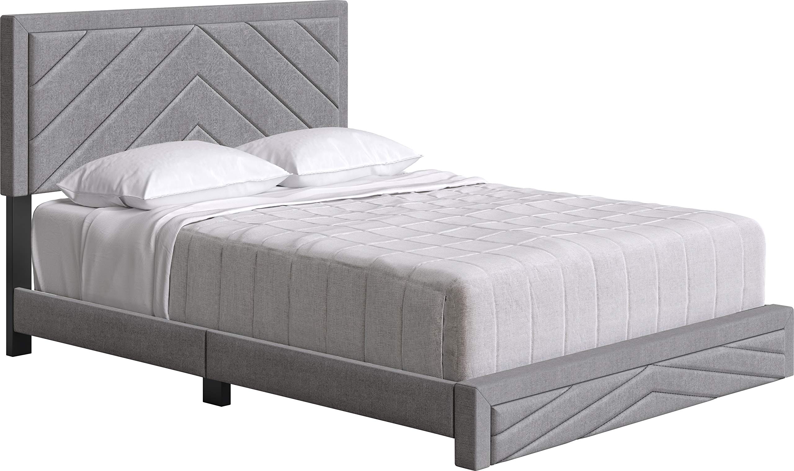 Boyd Sleep Barcelona Upholstered Platform Bed with Headboard and Durable Mattress Foundation with Strong 14 Wood Slat Supports, No BoxSpring Required: King, Gray