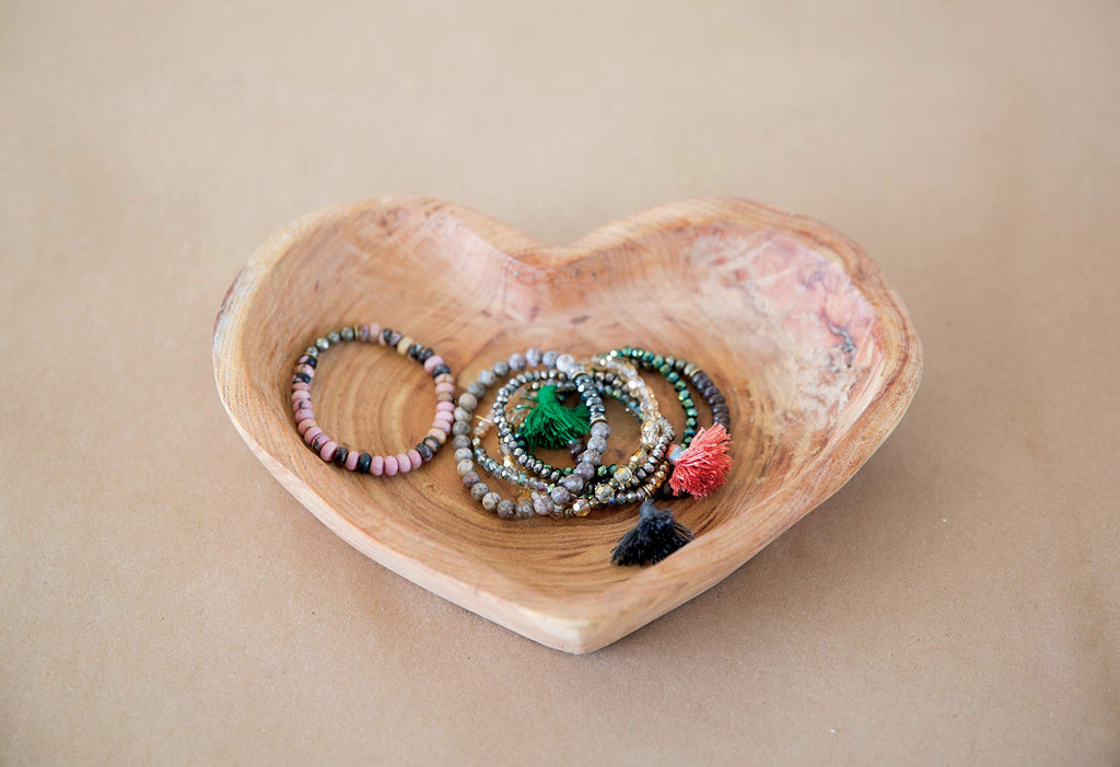 Creative Co-Op Decorative Wood Heart Shaped Bowl, Small, Gold