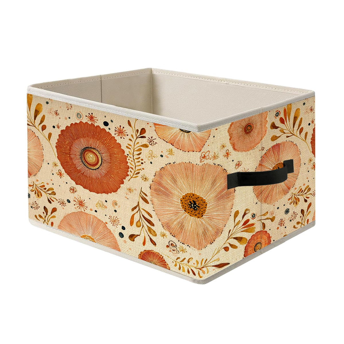 AJIPUX Boho Floral Storage Bins Box, Retro Modern Cottagecore Abstract Botanical Wildflower Collapsible Storage Basket Clothes O