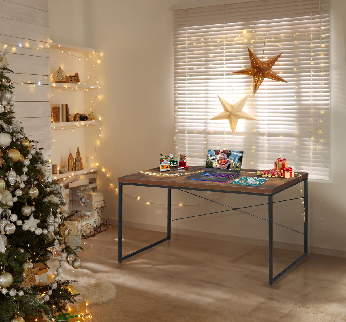 Acme Bob Rectangular Wooden Top Home Office Desk In Weathered Oak