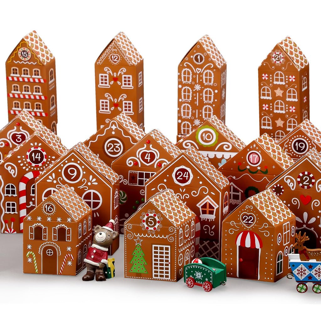 Fuutreo 25 Pcs Christmas Advent Calendar Boxes Cardboard 24 Days Advent Countdown Gift Boxes Empty Number House Shaped Gift Boxe