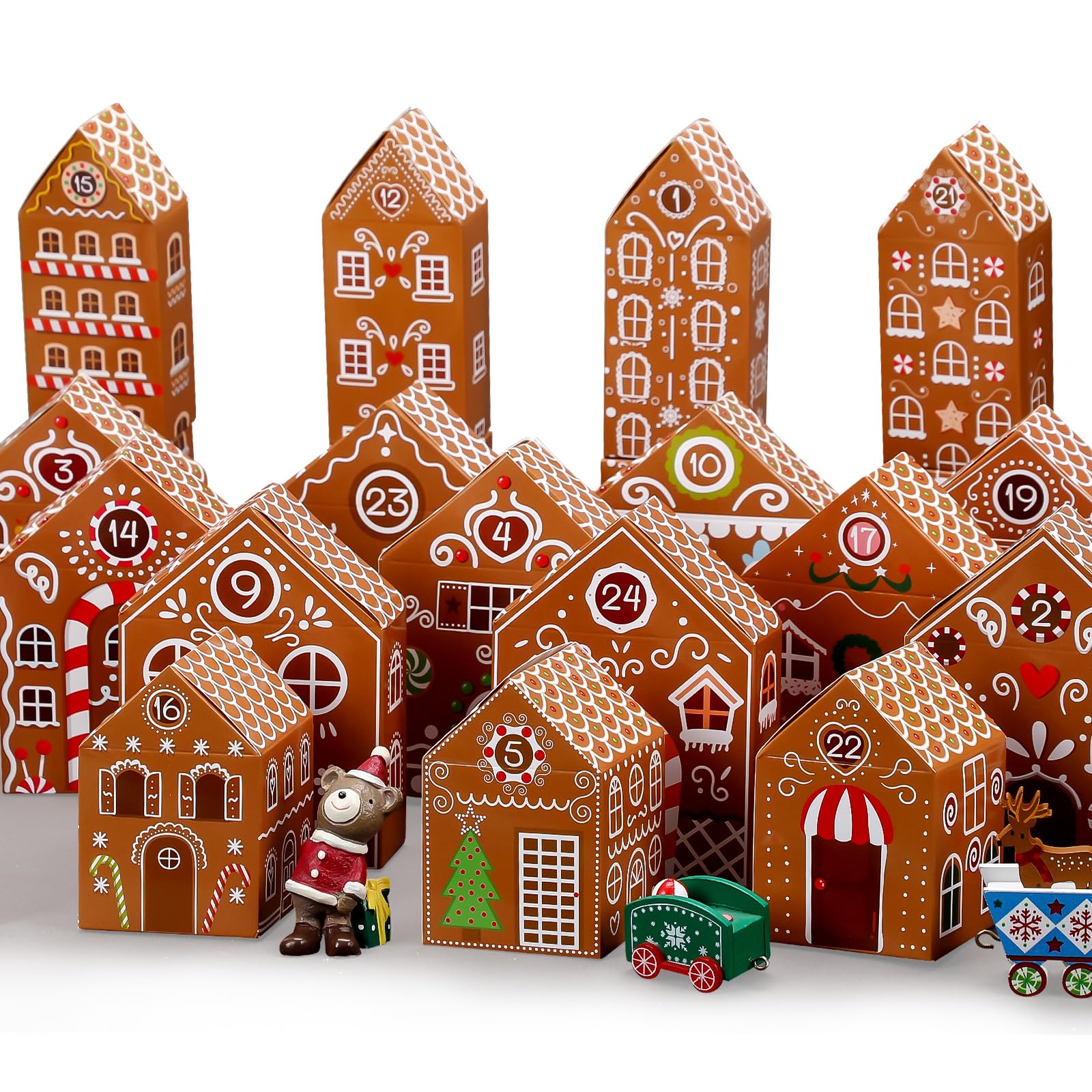 Fuutreo 25 Pcs Christmas Advent Calendar Boxes Cardboard 24 Days Advent Countdown Gift Boxes Empty Number House Shaped Gift Boxe