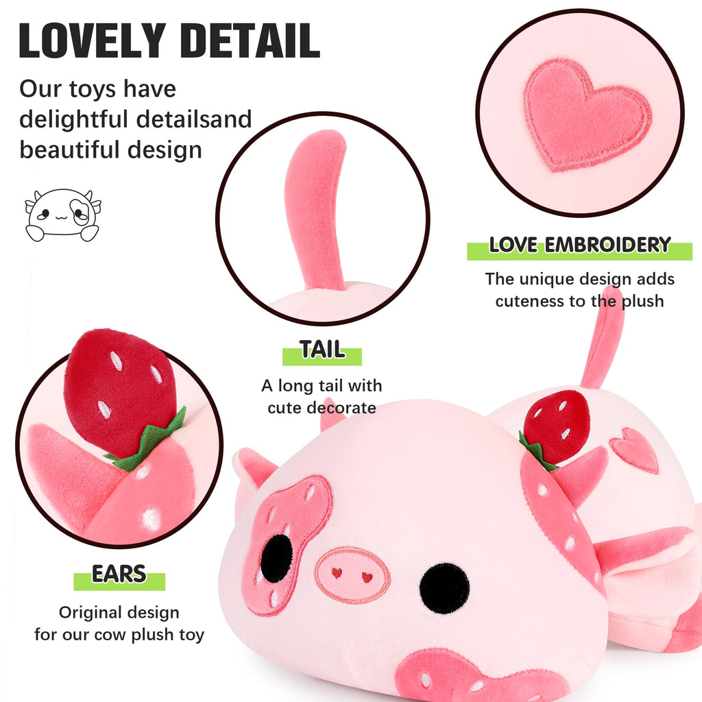 Onsoyours Strawberry Cow Plush Toy 9 Inch Polyester Pink