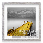 12x12 Picture Frames Wood Rustic Distressed White Display Pictures 10x10 or 8x8 with Mat or 12x12 without Mat - 12x12 Inch Squar