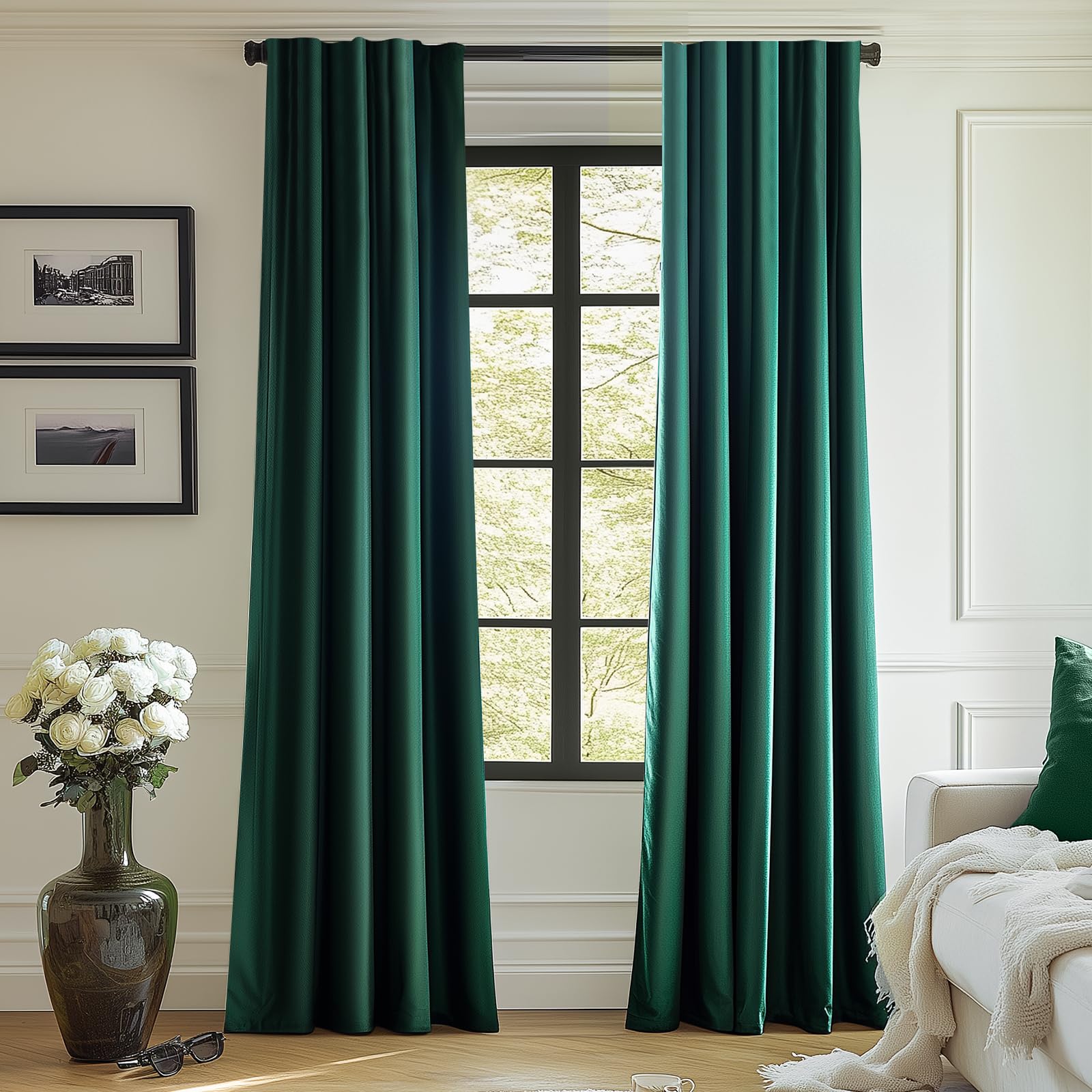 Lazzzy Emerald Green Velvet Curtains 96 Inches Long Room Darkening Drapes For Bedroom Living Window Treatments Rod Pocket 2 Panels W42 X L96
