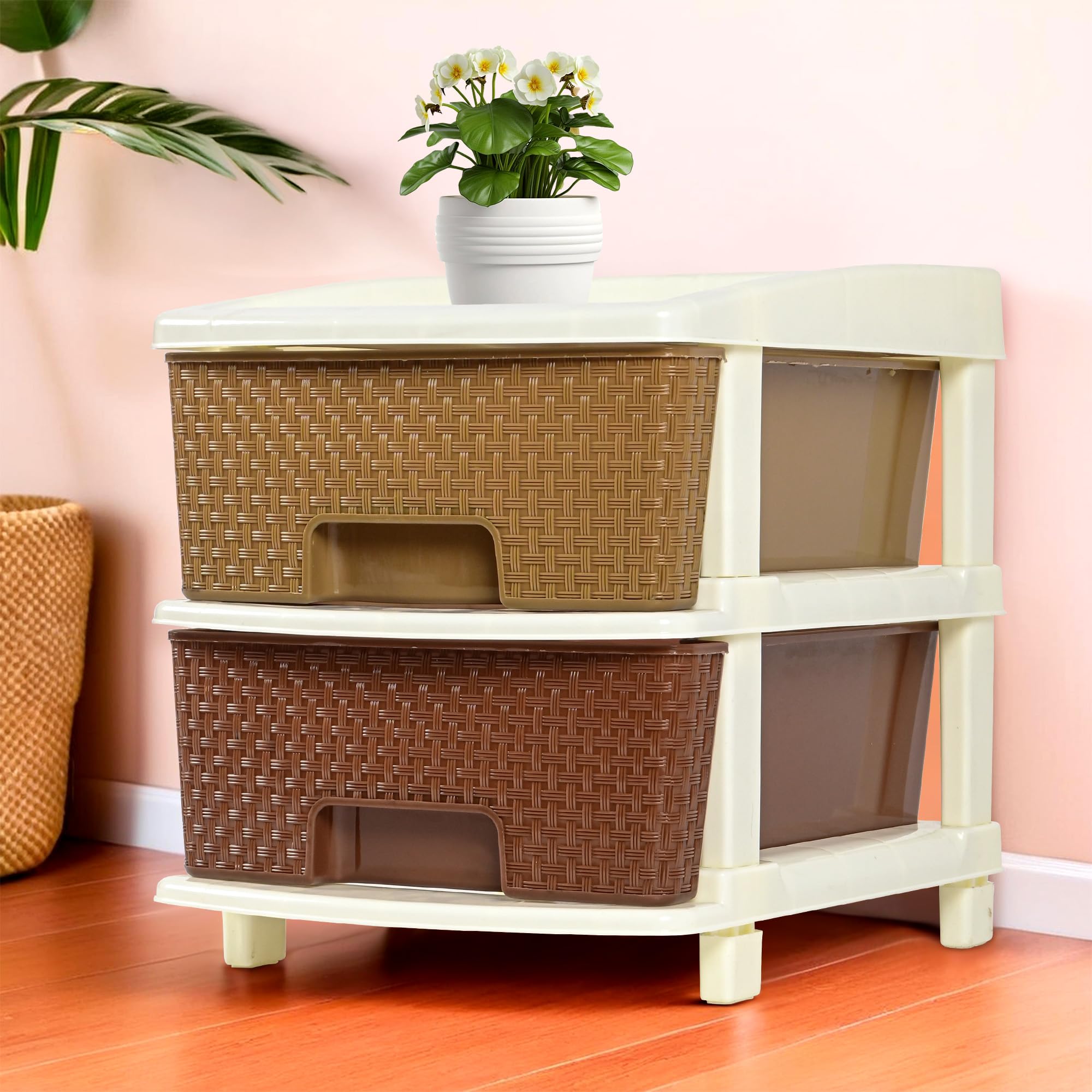 Kuber Industries 2Tier Multipurpose Plastic Drawers Storage Organizer | Brown