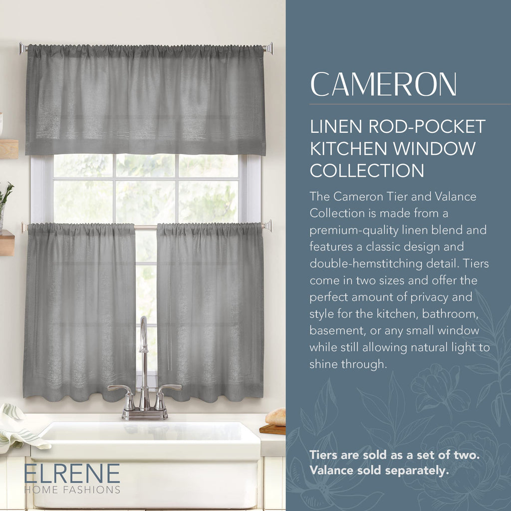 Elrene Home Fashions Cameron Linen Tier Curtains, 30'' W X 24'' L Each (Set Of 2 Tiers), Gray